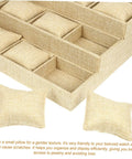 Top Linen Watch Tray With 9 Grids For Jewelry And Watch Storage displaying khaki linen with soft pillows for protection.