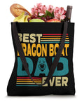 Dragon Boat Racing Tote Bag For Paddlers And Crew, displaying 'Best Dragon Boat Dad Ever' text, filled with groceries.