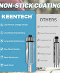 Comparison of KeenTech flush trim router bit with non-stick coating and competitor product. Flush Trim Router Bit With Half Inch Shank And Two And A Half Inch Cutting Depth For Template Work, Clean Flush Trimming, Edge Finishing, And Pattern Duplication, Pro Grade Carbide Tipped Extra Long Bearing Pattern Bit
