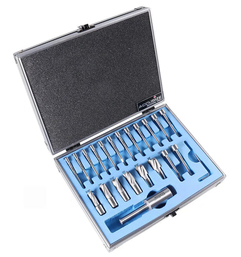Pro Grade HSS Interchangeable Pilot And Counterbore Set 21-Piece With Case, Quick-Swap Pilot Kit With 14 Bits And 6 Counterbores, 3/8 Shank Holder, Size Range 0.187 To 0.229 And 5/16 To 5/8