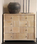 Natural Travertine Round Cabinet Knobs 1.2 Inch Diameter 4 Pack on wooden dresser with vase