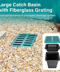 Heavy Duty Drain Catch Basin With Debris Basket And Fiberglass Grate For Yard Lawn Patio Gutter Downspout Outdoor Drainage Box