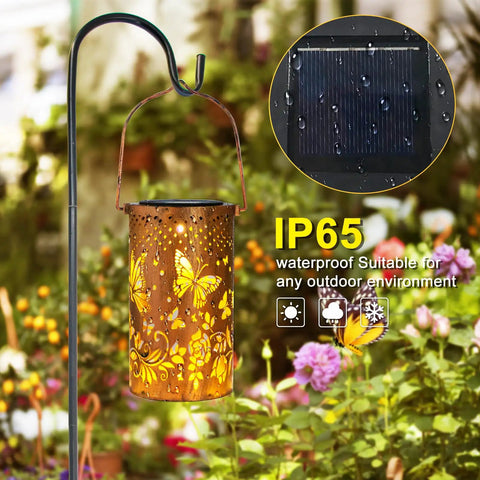 Outdoor Solar Lanterns Hanging Light With Butterfly Pattern Waterproof Led Garden Decor for Patio Yard Lawn and Front Porch