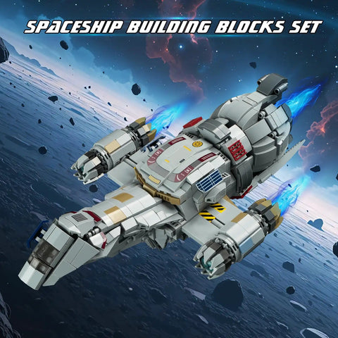 Epic Sci-Fi Spaceship Building Set For Adults, 1345-Piece Space War Ship Model in a vibrant interstellar scene