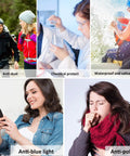 Collage of people using protective eyewear for anti-dust, chemical protection, waterproofing, anti-blue light, and anti-pollen purposes.