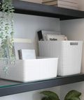 Set Of 4 Large Cube Storage Baskets With 17L Capacity, Jute Look Resin Bins on shelves, white, for home organization