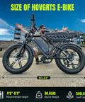 Powerful 1500W Fat Tire Electric Bike For Adults All Terrain 20 Inch with measurements and man showing bike size