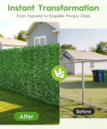 Comparison of Dope Artificial Ivy Privacy Fence Screen 40 Inch By 120 Inch and chain-link fence in a backyard setting