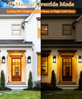 House entrance with Motion Sensor Outdoor Wall Lantern With Dusk To Dawn Sensor, black fixtures illuminating porch