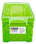 Green durable 3x5 index card box organizer for notes, recipes, and pics with latch lid, compact stackable file box for storage.