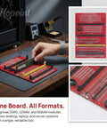 No Sweat 4 In 1 Pro Ram Diagnostic Tester Card For DDR3 DDR4 DDR5 UDIMM RDIMM motherboard slot analyzer kit in use.