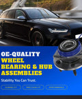 Single Front or Rear Wheel Hub & Bearing Assembly for Chevrolet Impala with ABS grommet and rust-resistant studs in a promotional ad