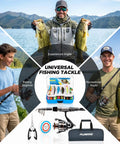 Collage of anglers using Telescopic Fishing Rod And Reel Combo With Tackle Box And Collapsible Rod And Lures Box in various settings.