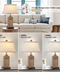 Set of 2 Farmhouse Bedside Lamps With USB Ports And AC Outlet, Blue Washed Resin Lamp Posts, Seashell Pattern, White Shades, Three Color Temps