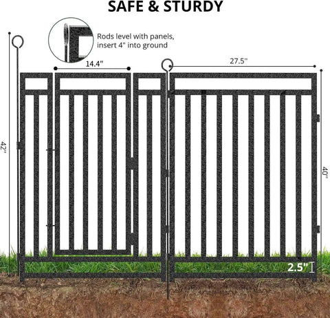Rustproof Metal Garden Fence Kit 36ft Long 40in High With 14 Panels And 2 Gates No Dig Pet Barrier for Yard, side view