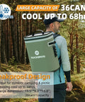 Leak Proof Insulated Backpack Cooler Holds 36 Cans Soft Side Waterproof Bag Keeps Your Brews Ice Cold Without The Drip, in green.