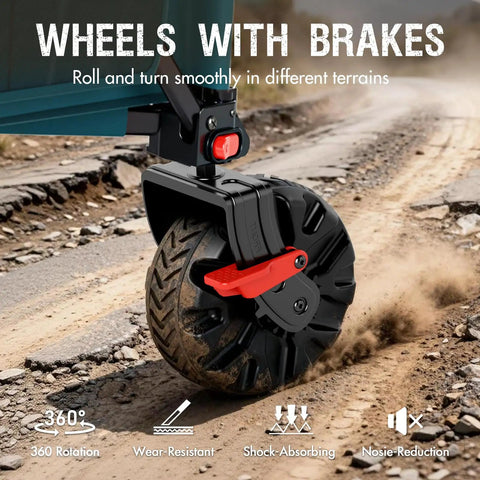 Wheel detail of 300L Heavy Duty Foldable Wagon With Tailgate And All Terrain Wheels, 550Lb Load Capacity for rough terrain