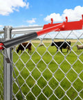 One Man Chain Link Fence Top Rail Fabric Hanging Tool Heavy Duty Stretcher With Steel Cable Hook And Non Slip Handle in use on farm