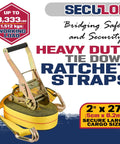 Heavy Duty 2 Inch Ratchet Tie Down Straps With Double J Hooks 27 Foot 3,333 Lbs Working Load Limit 10,000 Lbs Break Strength