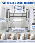 Built Tough Toilet Safety Rail Rated To 350 Pounds, Adjustable Grab Bar for Seniors with 8-level height and width adjustments.