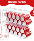 Two Pack Stackable Refrigerator Can Organizer With Lids Holds 10 Cans Each Clear Plastic Soda Can Dispenser in use