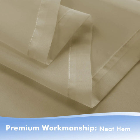 Close-up of linen color Outdoor Sheer Curtains For Patio Waterproof 4 Panels 54 By 84 Inches Light Filtering Voile Drapes