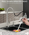 Slick High Arc Kitchen Faucet With Pull Down Sprayer In Brushed Nickel Finish, featuring 18" hose in use, washing vegetables in a sink.