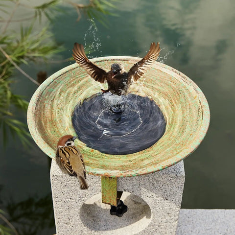 Solar Bird Bath Fountain For Deck Patio Balcony And Garden, Metal Bird Bath Bubbler With Deck Mounted Water Feature