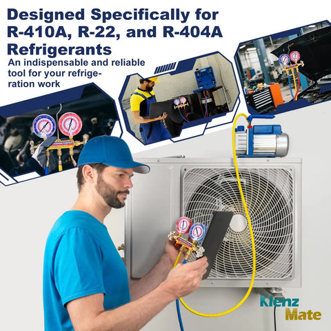 Professional Grade Heavy Duty Shop Ready Hvac Manifold Gauge Set Featuring Brass Valves And Color Coded Dials Designed For R22 R404a R410a Refrigerant Charging Leak Detection Ac Repair