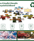 Chill 500 Piece Jigsaw Puzzle For Adults Featuring Scenic Vineyard With Hot Air Balloons And A Red Truck Perfect For Unwind Sessions Family Or Teen Puzzle Nights Recycled Cardboard 20.5 By 15 Inches pieces close-up on eco-friendly board