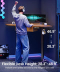 Corner Electric Standing Desk With Drawer 32 Inch Compact Space Saver Sit Stand Desk For Gaming And Home Office Rustic Brown Finish Height Adjustable From 28.3 To 46.9 Inches LED Display