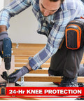 Man using drill wearing Heavy Duty Work Knee Pads For Men With Gel Foam Cushions Anti Slip Padding For Construction Gardening And Cleaning