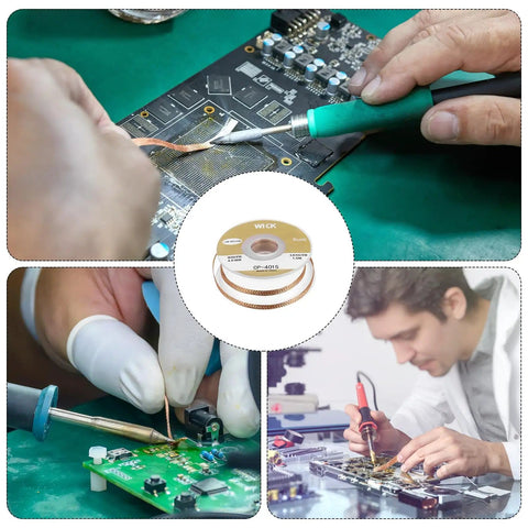 Desoldering Solder Wick Braid No Clean Pro Grade, 0.16 Inch Wide, 5 Feet Long Copper Wick for PCB Repair Three Pack in use
