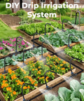 130 Ft Drip Irrigation Kit For Garden With 20 Adjustable Sprayers And One Quarter Inch Tubing in raised vegetable beds