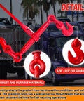 Beefy Heavy Duty Ratchet Chain Binders Three Eighths To One Half Inch With G70 Grab Hooks, red color, on truck background