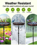 35 Inch Metal Bird Bath Outdoor Freestanding Feeder Bowl With Upgraded Five Prong Base Antique Bronze Finish in garden scene.