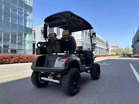 Pro Grade Two Passenger Electric Golf Cart Featuring Fast Charge Lithium Battery And Slick Aluminum Frame For Smooth Fairway Cruising and Quick Weekend Getaways with two seats.