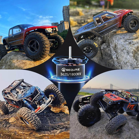 1800KV Outrunner Brushless Motor For 1/10 RC Crawler, CNC Aluminum Shell, installed in RC trucks on rocky terrain