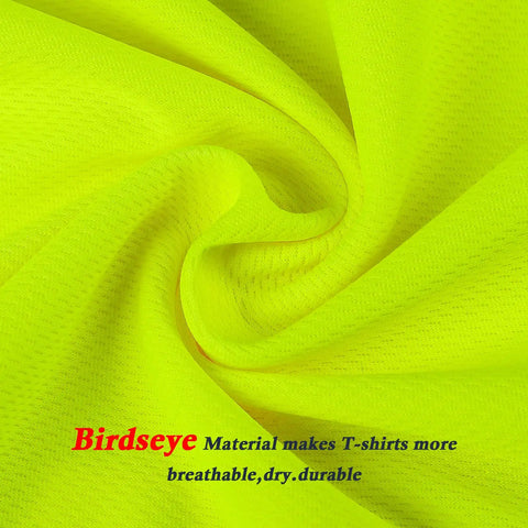 Close-up of breathable birdseye mesh fabric in bright lime for Kickass High Visibility Class 3 Hi Vis Safety Shirt.