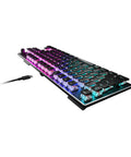 Top Tier Tenkeyless Mechanical Gaming Keyboard Featuring Silent Linear Switches And Dynamic Rgb Lighting Ultra Slim Profile view with colorful keys.