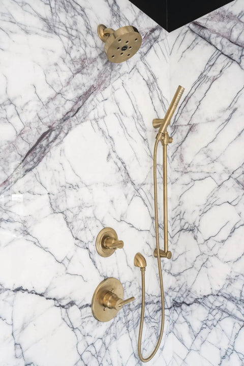 90 Degree Wall Elbow For Handheld Shower In Champagne Bronze Lumicoat Finish on marble wall