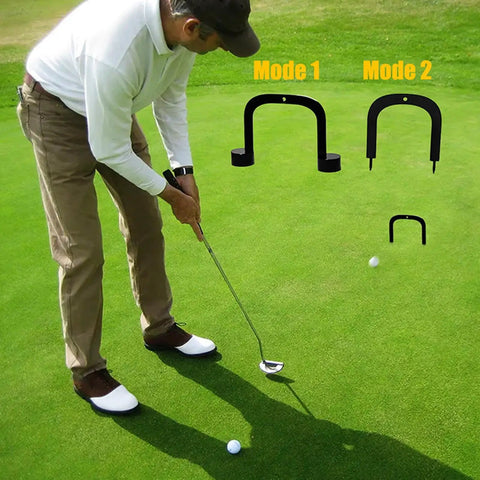 Golfer using Golf Swing Alignment And Putting Gate Training Aid For Indoor Practice Elevate Accuracy And Muscle Memory At Home Office Course Backyard Living Room Outdoor Use on green
