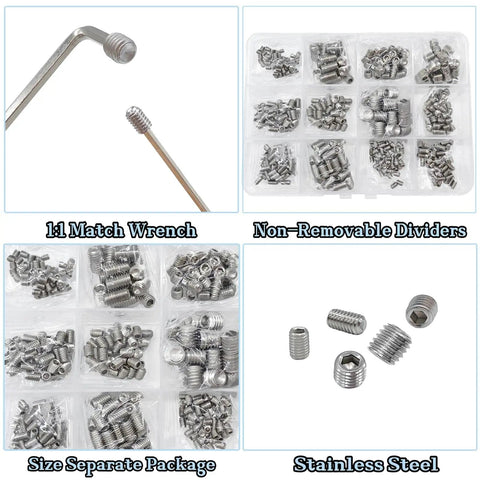 Grub Screw Set Assortment Kit 12 Sizes Stainless Steel M3 To M8 Rust Resistant Set Screws for repair and DIY projects