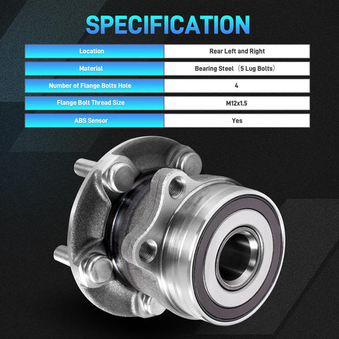 2 Pcs Rear Wheel Bearing And Hub Assembly For 5 Lug Vehicles That Is Your Go To Replacement, Driver And Passenger Sides, OEM Style 512518 And 28473FJ020 Fit Forester 2014-2018, Crosstrek 2016-2021, Impreza 2012-2021, XV Crosstrek 2013-2015 front view