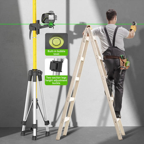 12 Foot Telescoping Pole For Laser Level Mounts On The Job Site With Adjustable Height For Rotary And Line Lasers Mounting One Quarter Inch By Twenty Inch Tripod Included Five Eighths Adapter Nut LP36