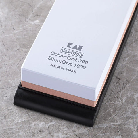 Dual Sided Knife Sharpening Whetstone With Ceramic Grit 300 And 1000 For Honing Edges, 6 Inch DM0708 on black base