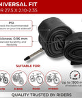 27.5 Inch Bike Inner Tubes Fit 2.1 To 2.35 Width With 48mm Presta Valve For MTB Road Hybrid Bikes Pack Of 2 displayed with valve