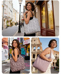 Women carrying waterproof beach tote bag for women with zipper go to sandproof swim pool bag for beach travel and gym