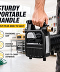 Heavy Duty Cast Iron Water Transfer Pump 115V 1/2HP 1500 GPH Portable Electric Utility Pump with sturdy handle for easy transport.