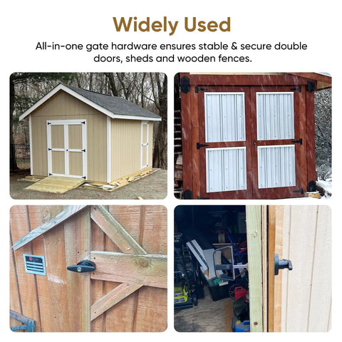 Heavy Duty Shed Door Hardware Kit With 6.5 Inch T Handle Lock Black Powder Coat 6 Anti Sag Hinges 2 Barrel Bolts For Outdoor Sheds Barns And Wooden Fence Gates Built Tough For Lasting Security And Easy Use on shed and gate doors